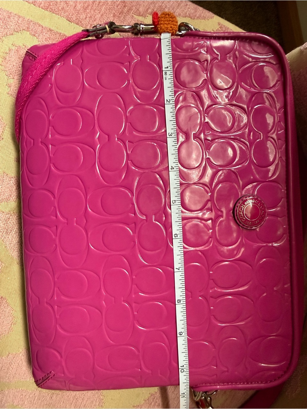 Coach Hot Pink Signature Patent Crossbody Bag - Picture 8 of 10